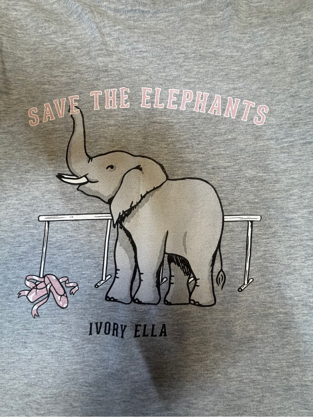 ivory ella Gray Short Sleeve Tee with Pink ballerina Accents